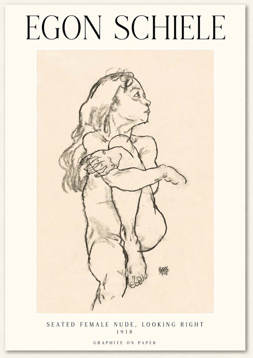 Schiele Seated Female Nude, Looking Right No1 - Poszter