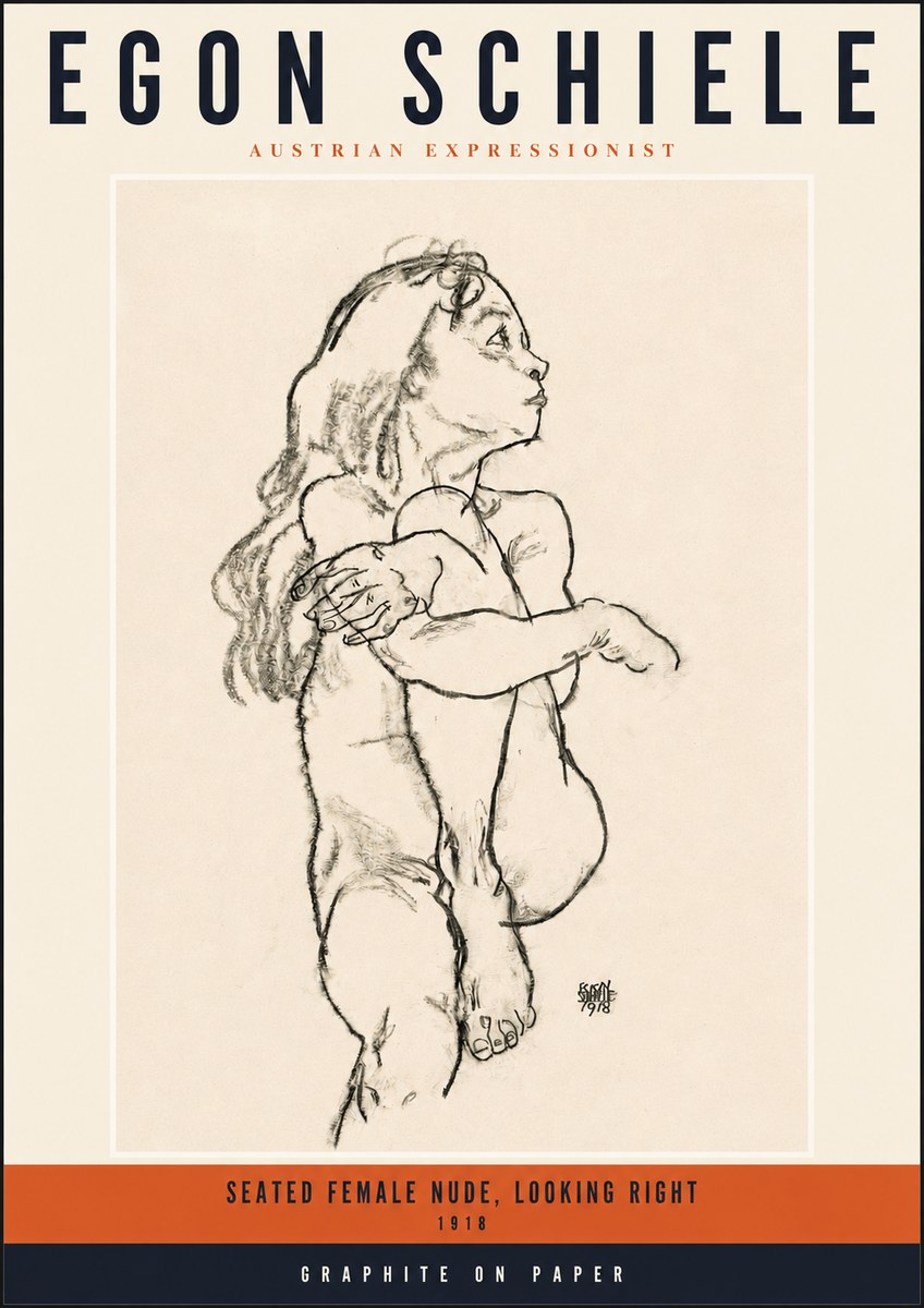 Schiele Seated Female Nude, Looking Right No2 - Poszter