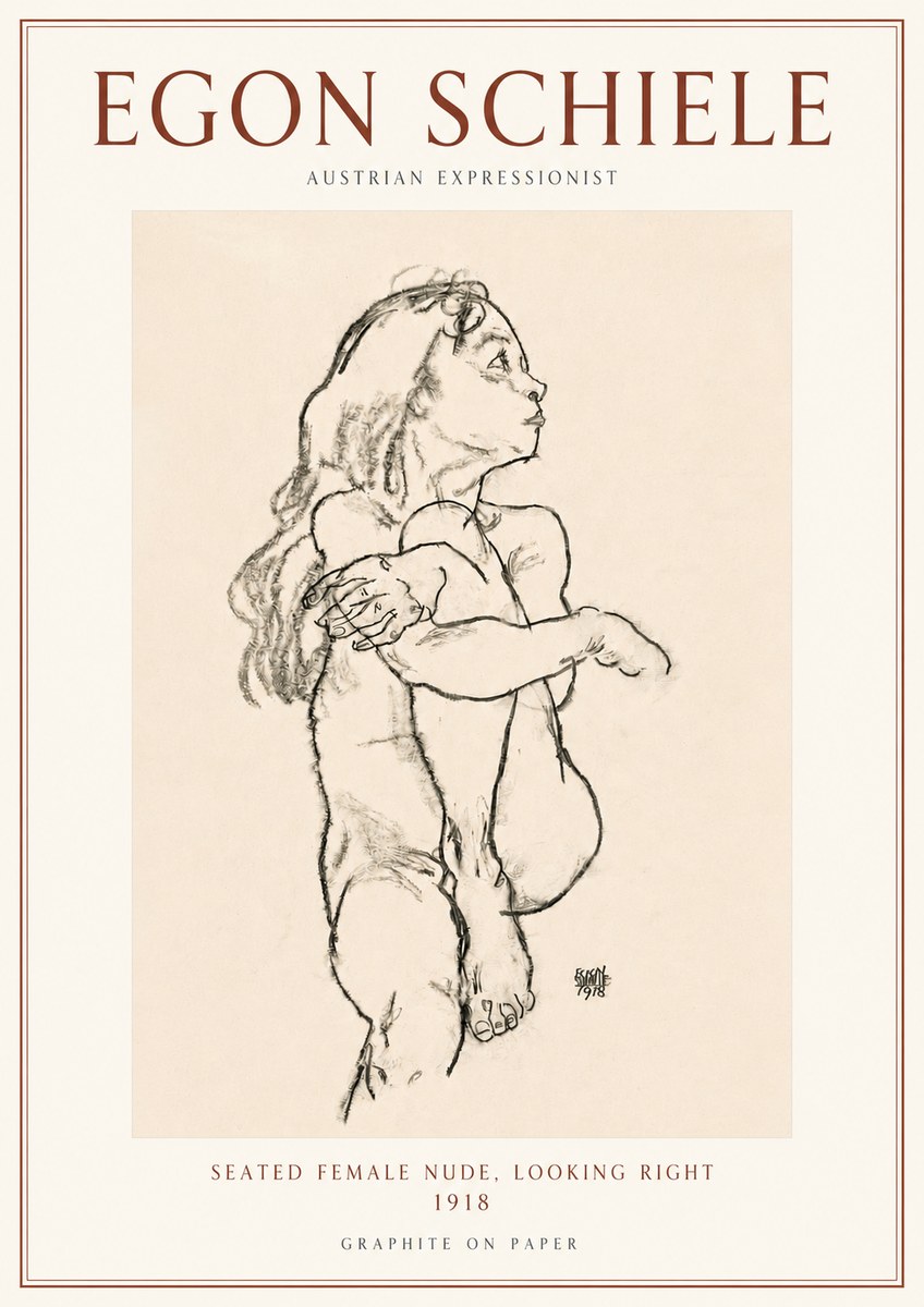 Schiele Seated Female Nude, Looking Right No3 - Poszter
