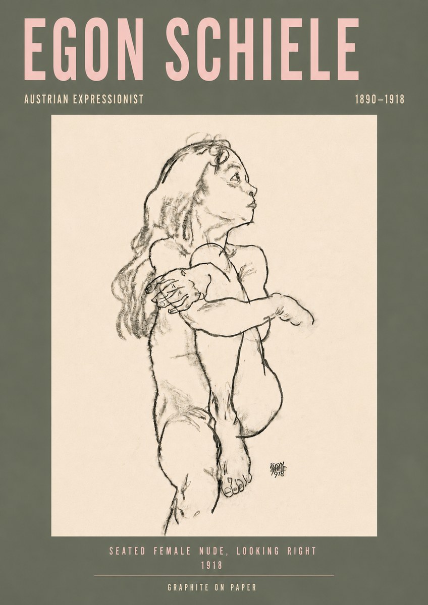 Schiele Seated Female Nude, Looking Right No4 - Poszter