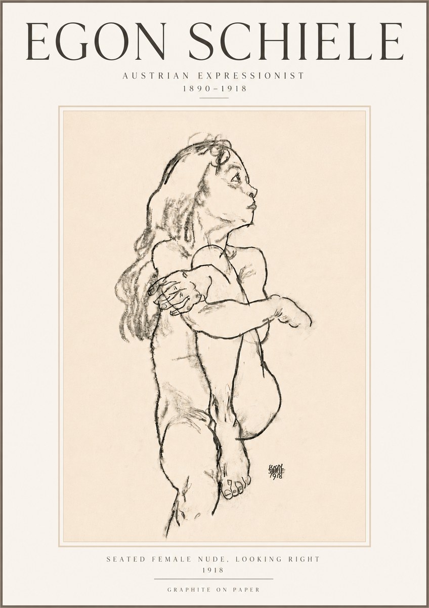 Schiele Seated Female Nude, Looking Right No5 - Poszter