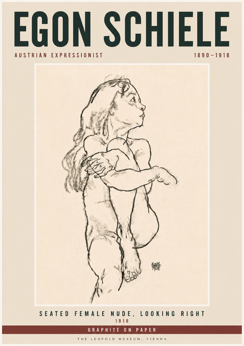 Schiele Seated Female Nude, Looking Right No6 - Poszter