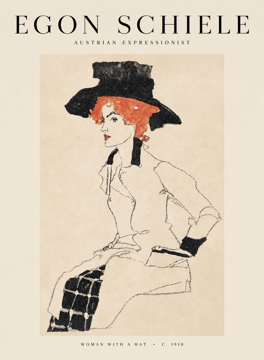 Schiele Woman with a Hat No1 - Poszter