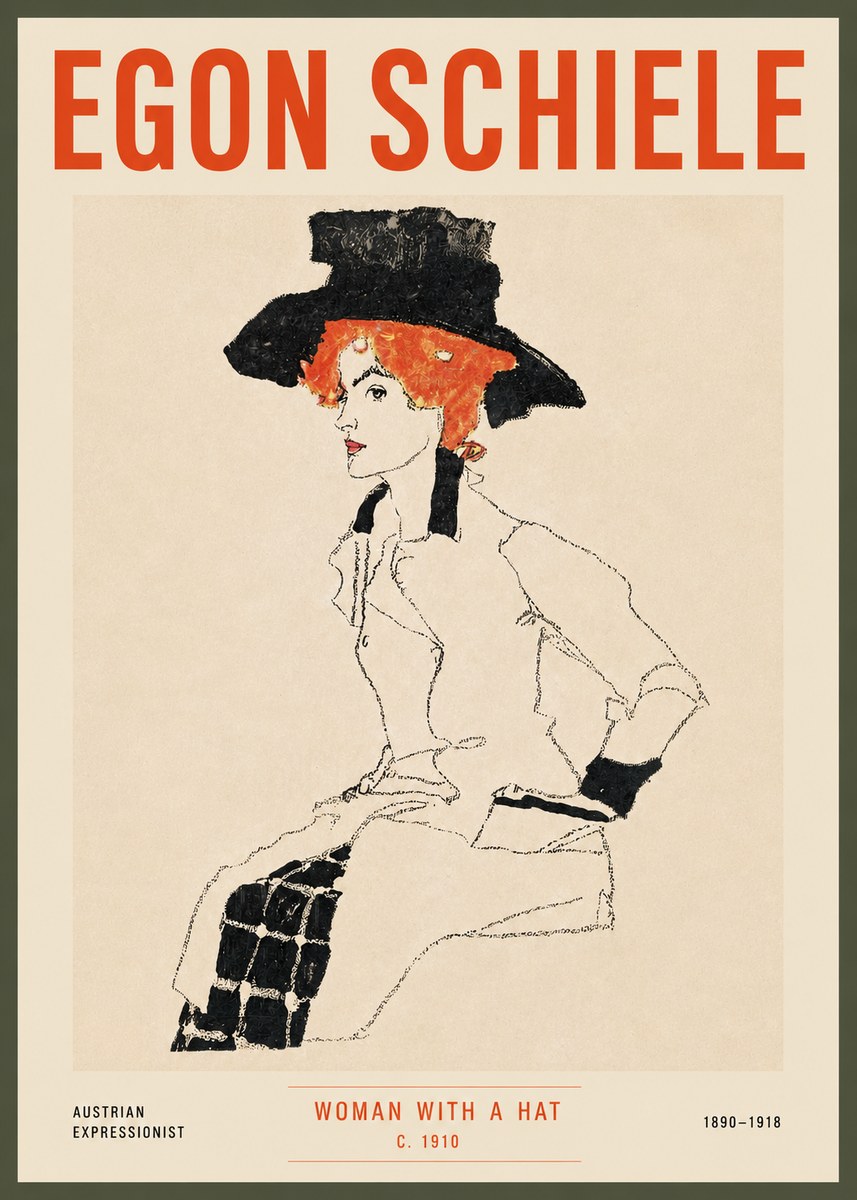 Schiele Woman with a Hat No4 - Poszter