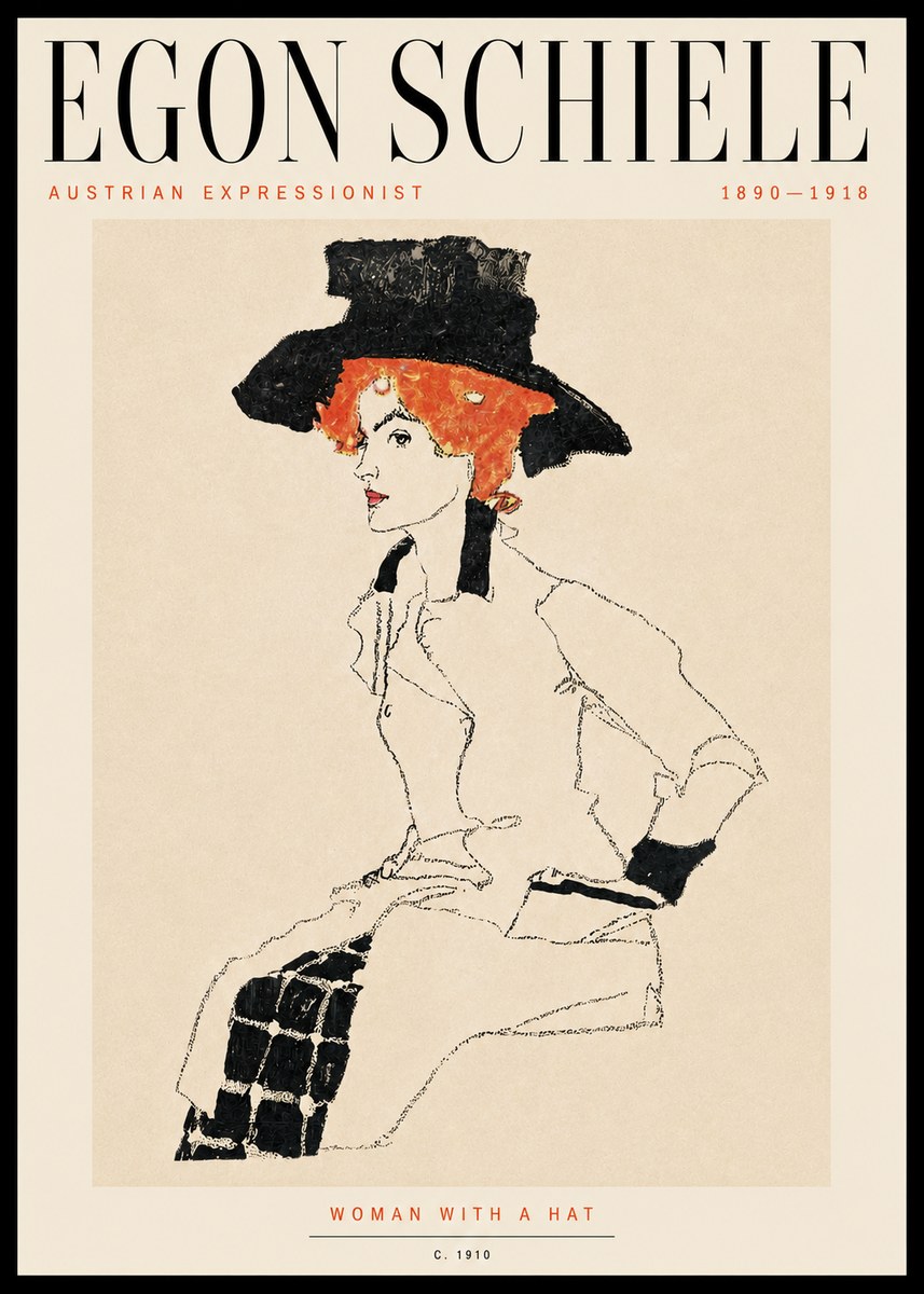 Schiele Woman with a Hat No5 - Poszter