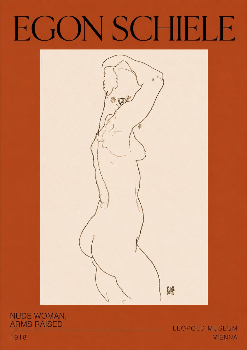 Schiele Nude Woman, Arms Raised No2 - Poszter
