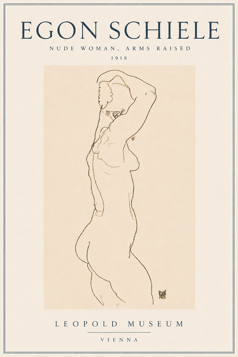 Schiele Nude Woman, Arms Raised No3 - Poszter