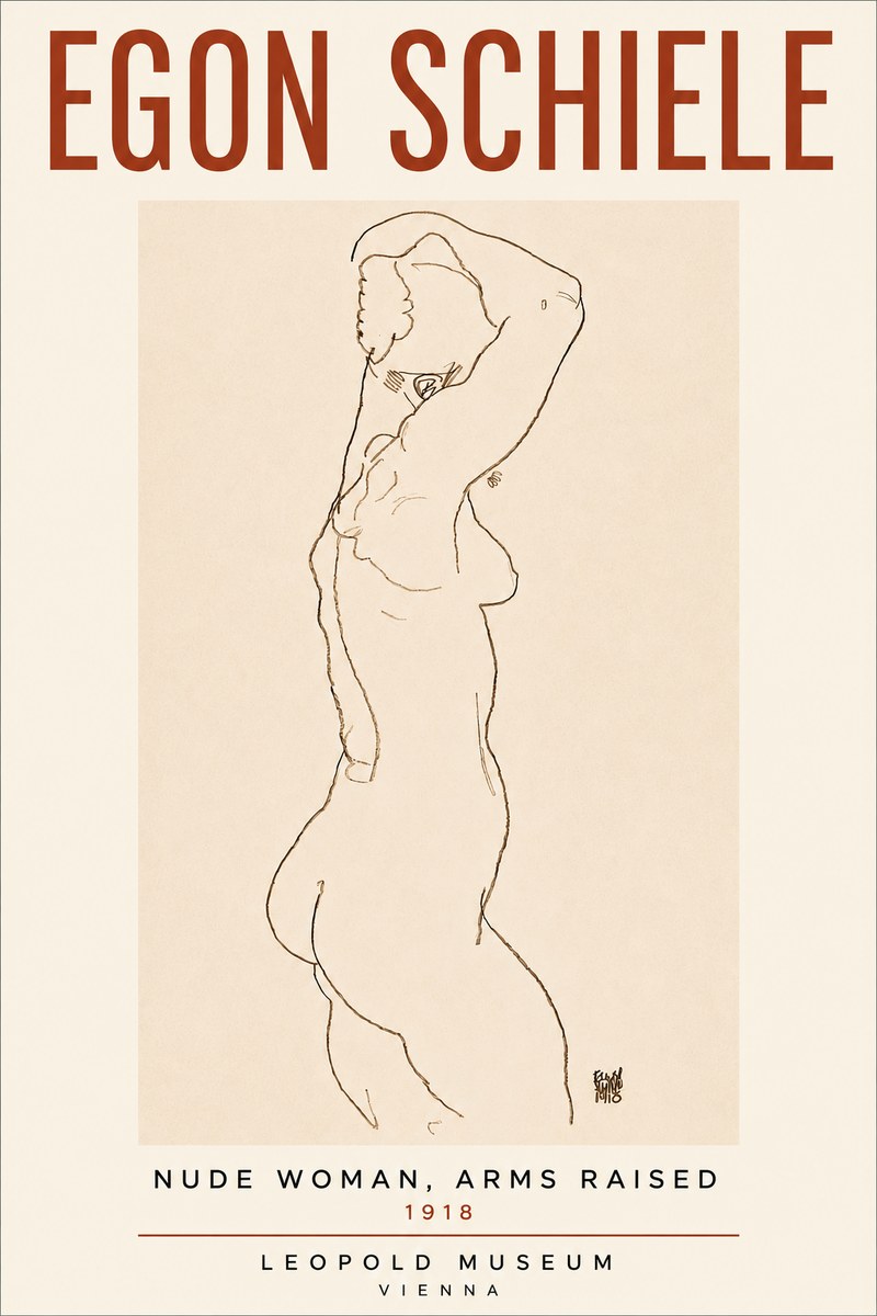 Schiele Nude Woman, Arms Raised No4 - Poszter