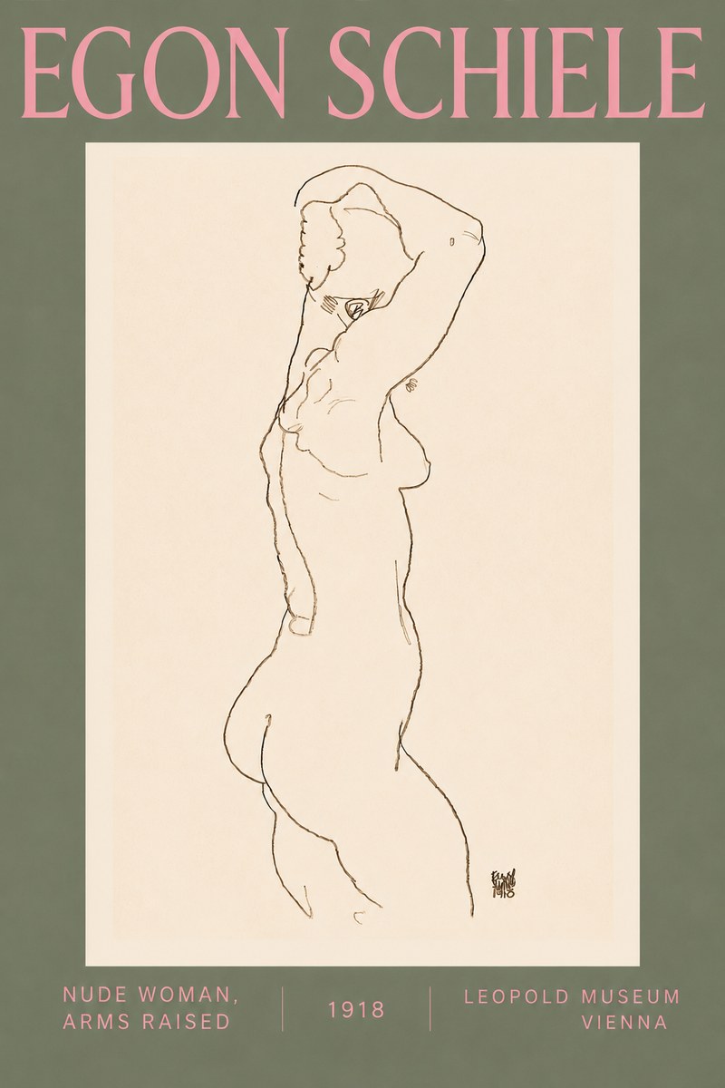 Schiele Nude Woman, Arms Raised No5 - Poszter