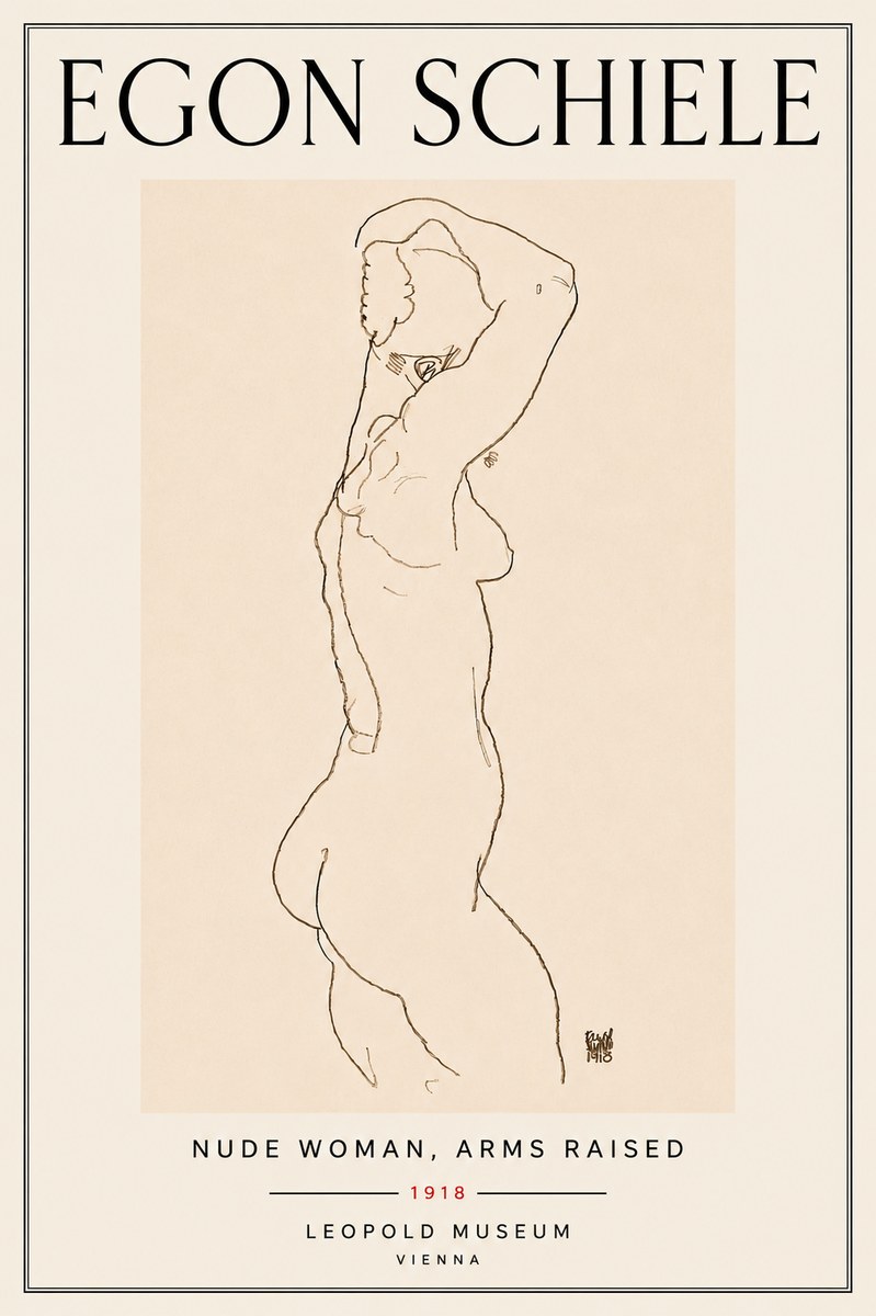 Schiele Nude Woman, Arms Raised No6 - Poszter