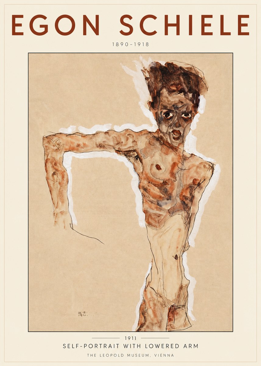 Schiele Self-portrait with Lowered Arm No3 - Poszter