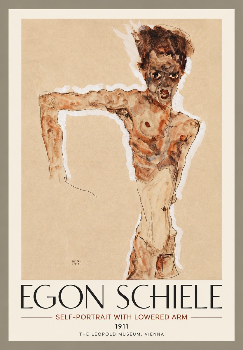 Schiele Self-portrait with Lowered Arm No4 - Poszter