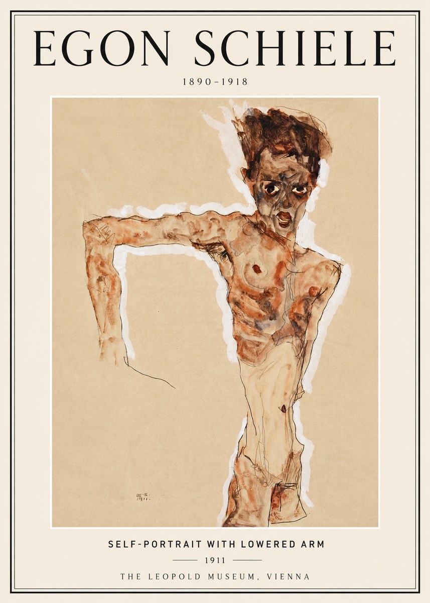 Schiele Self-portrait with Lowered Arm No6 - Poszter