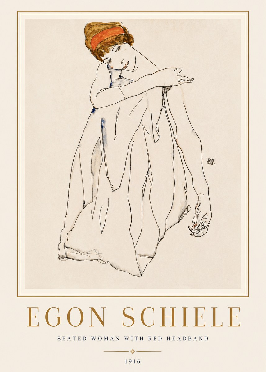 Schiele Seated Woman with Red Headband No4 - Poszter