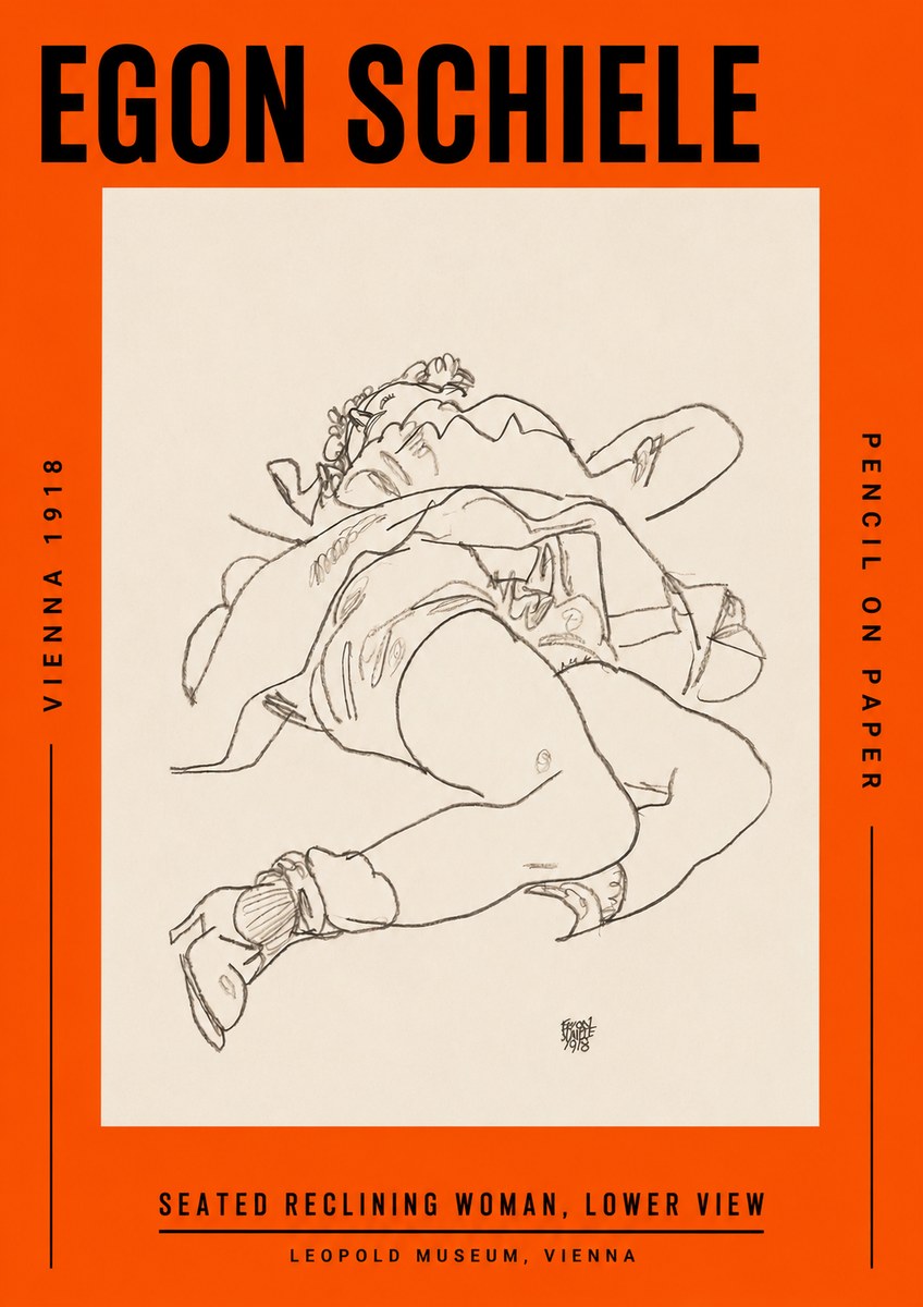 Schiele Seated Reclining Woman, Lower View No2 - Poszter