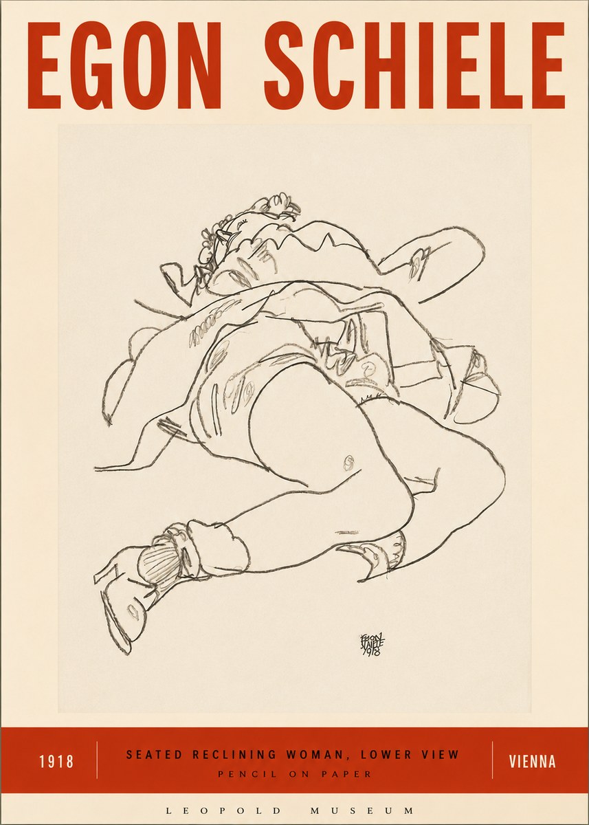 Schiele Seated Reclining Woman, Lower View No3 - Poszter