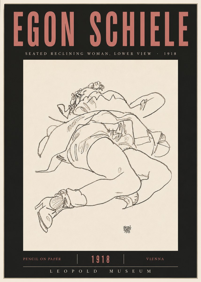 Schiele Seated Reclining Woman, Lower View No5 - Poszter