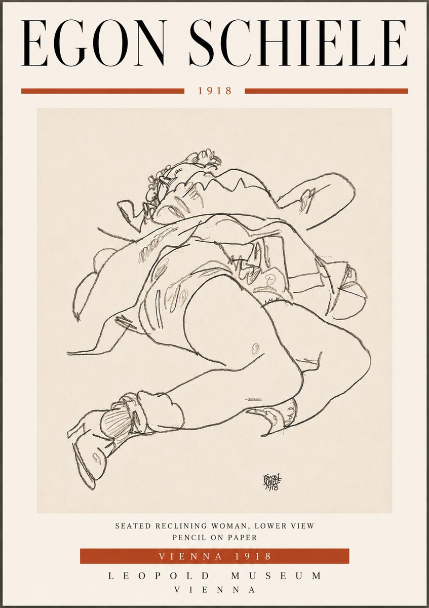 Schiele Seated Reclining Woman, Lower View No6 - Poszter