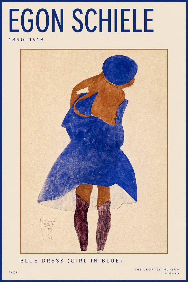 Schiele Blue Dress (Girl in Blue) No2 - Poszter