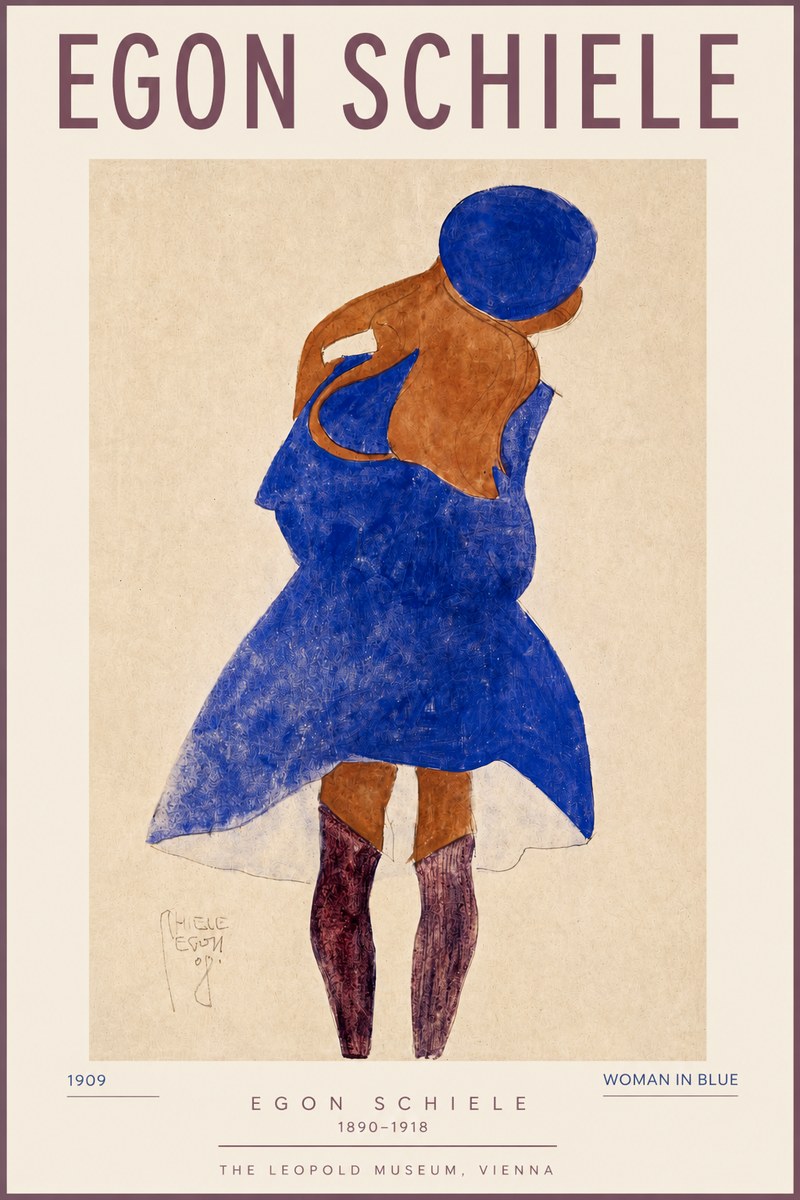 Schiele Blue Dress (Girl in Blue) No3 - Poszter