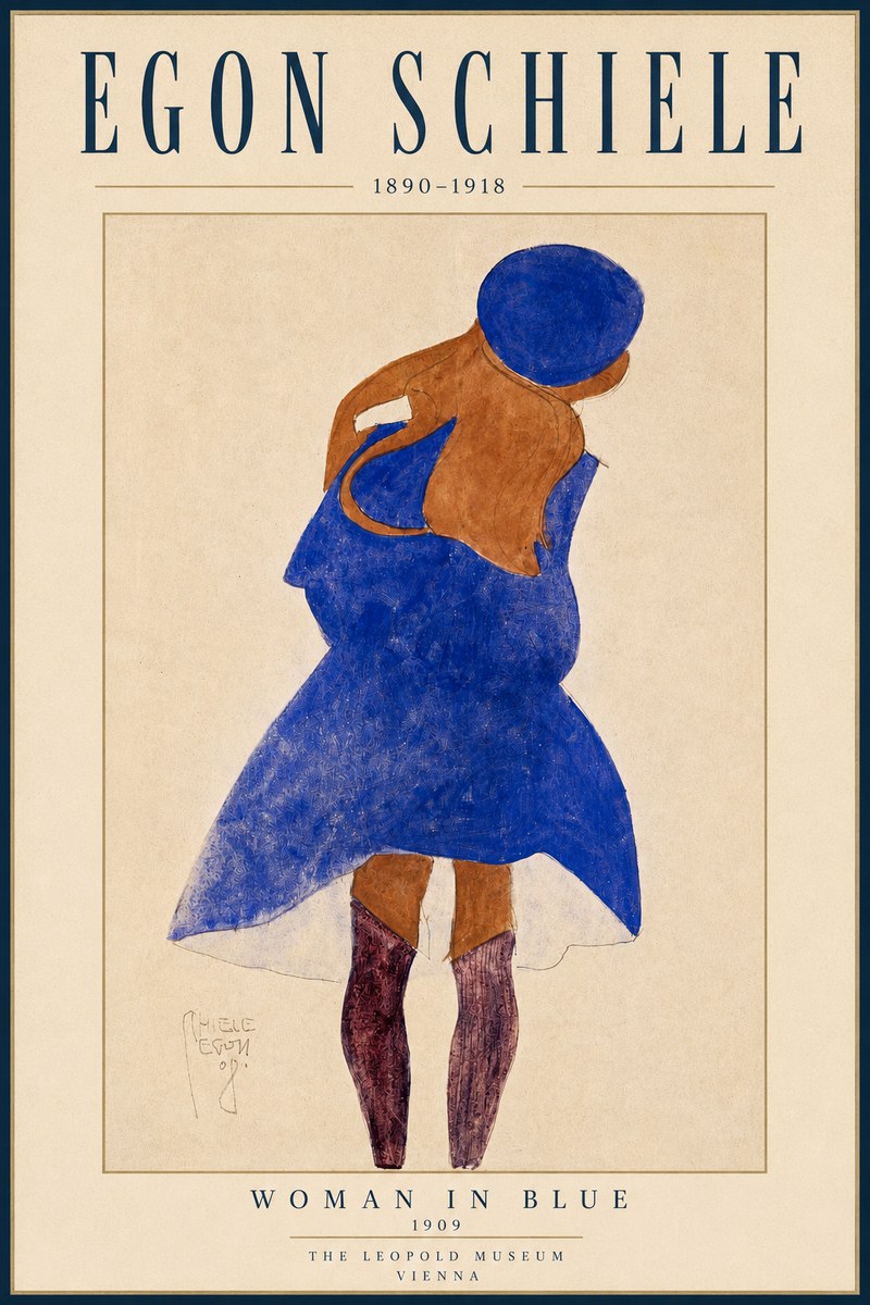 Schiele Blue Dress (Girl in Blue) No4 - Poszter