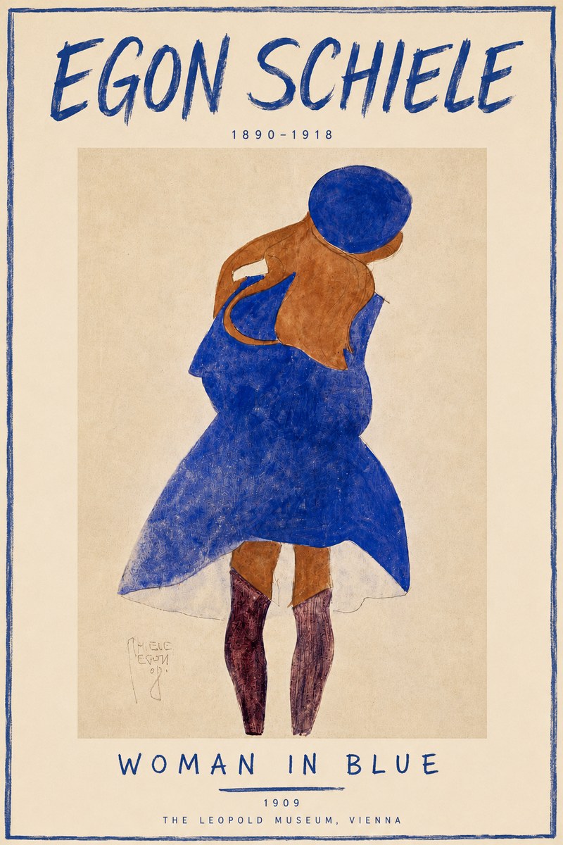 Schiele Blue Dress (Girl in Blue) No6 - Poszter