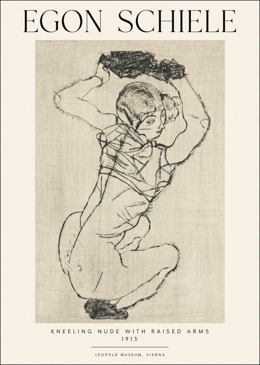 Schiele Kneeling Nude with Raised Arms No1 - Poszter