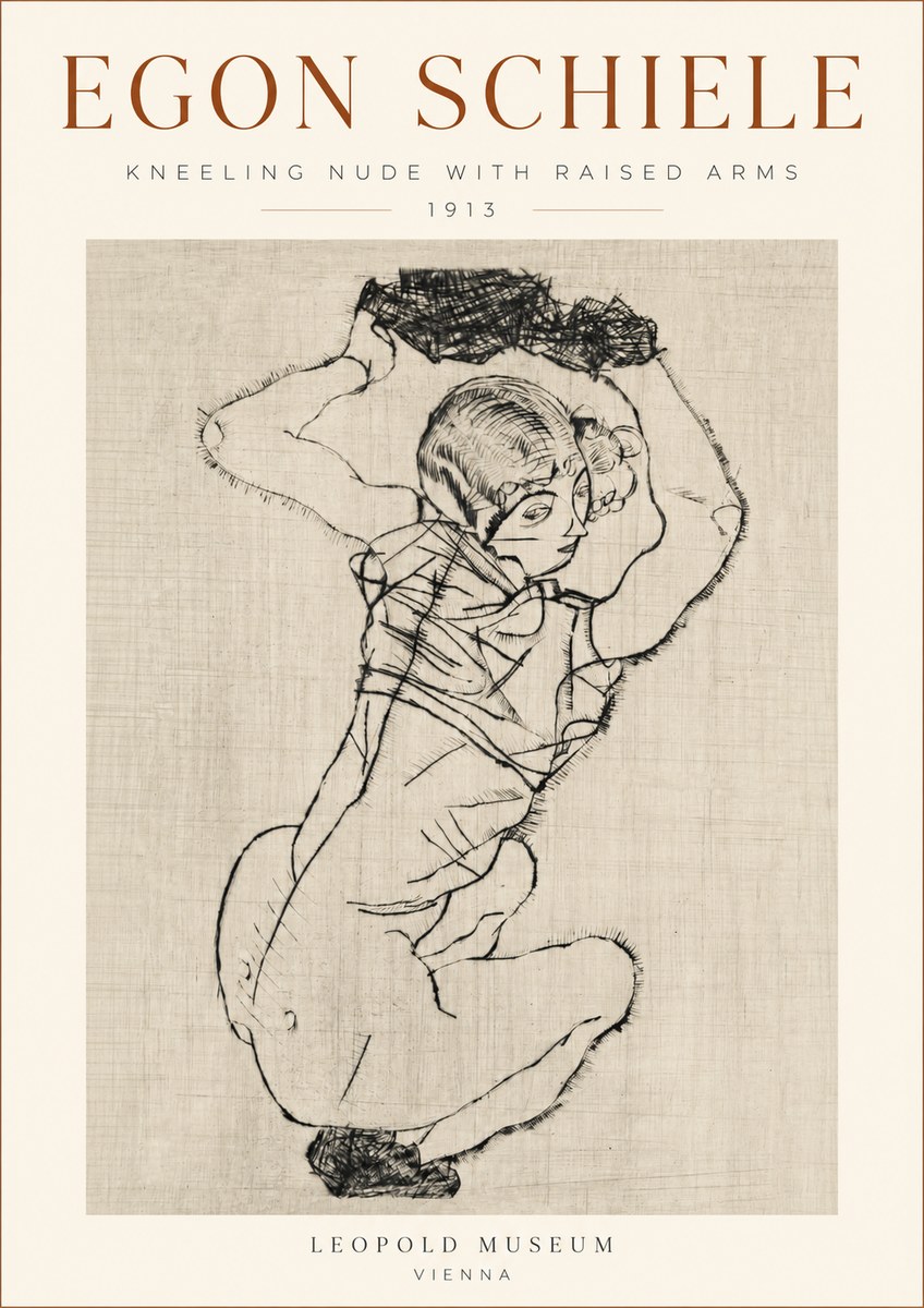 Schiele Kneeling Nude with Raised Arms No3 - Poszter