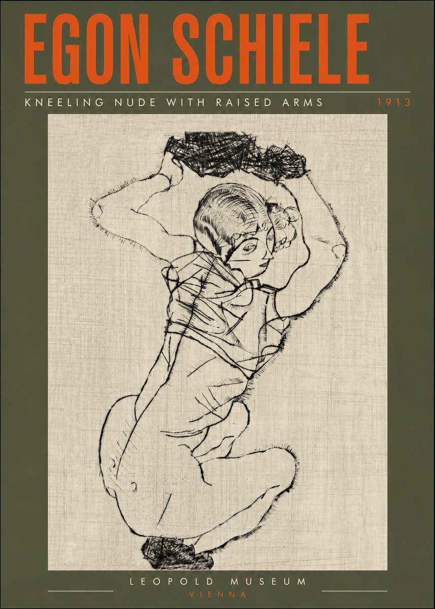 Schiele Kneeling Nude with Raised Arms No6 - Poszter