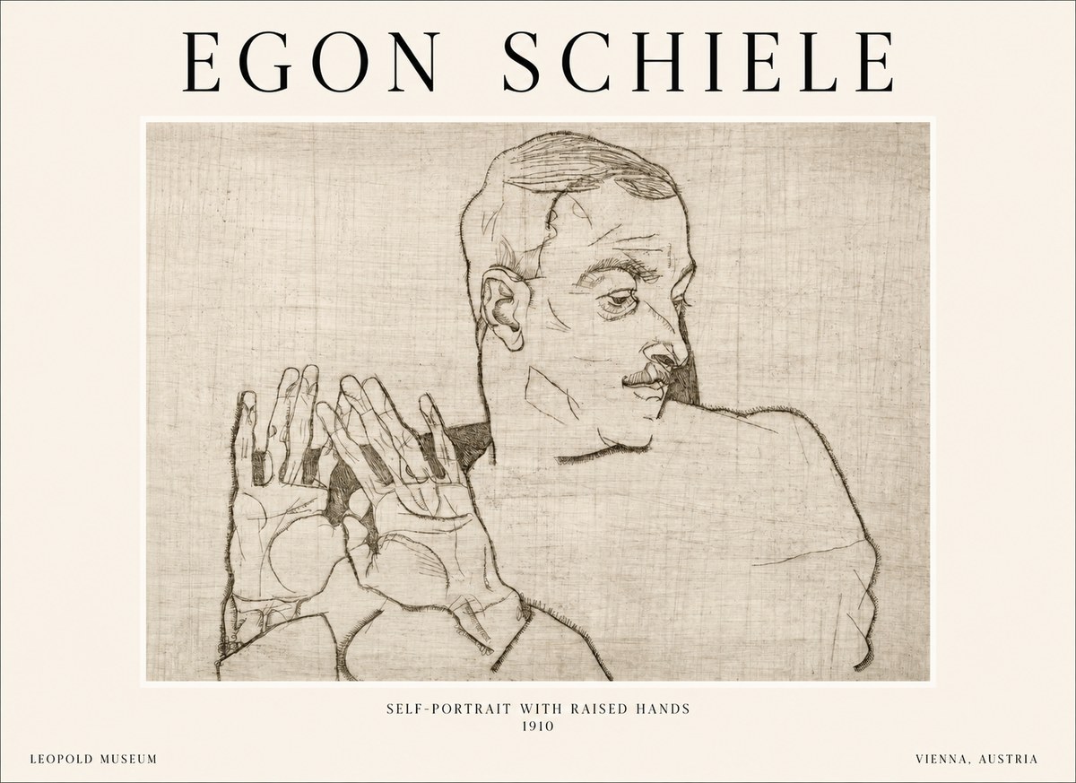 Schiele Self-portrait with Raised Hands No1 - Poszter