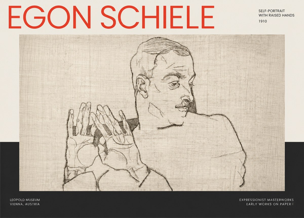 Schiele Self-portrait with Raised Hands No2 - Poszter