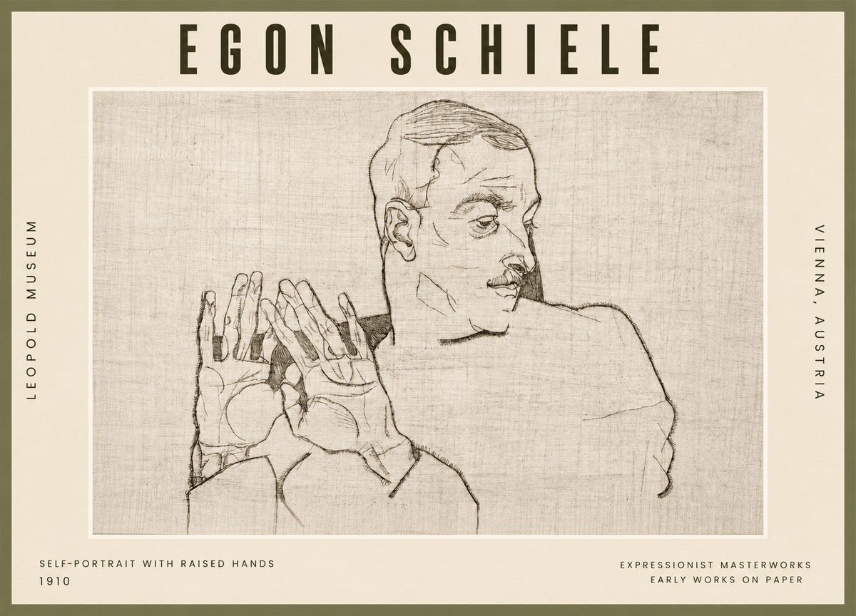 Schiele Self-portrait with Raised Hands No5 - Poszter