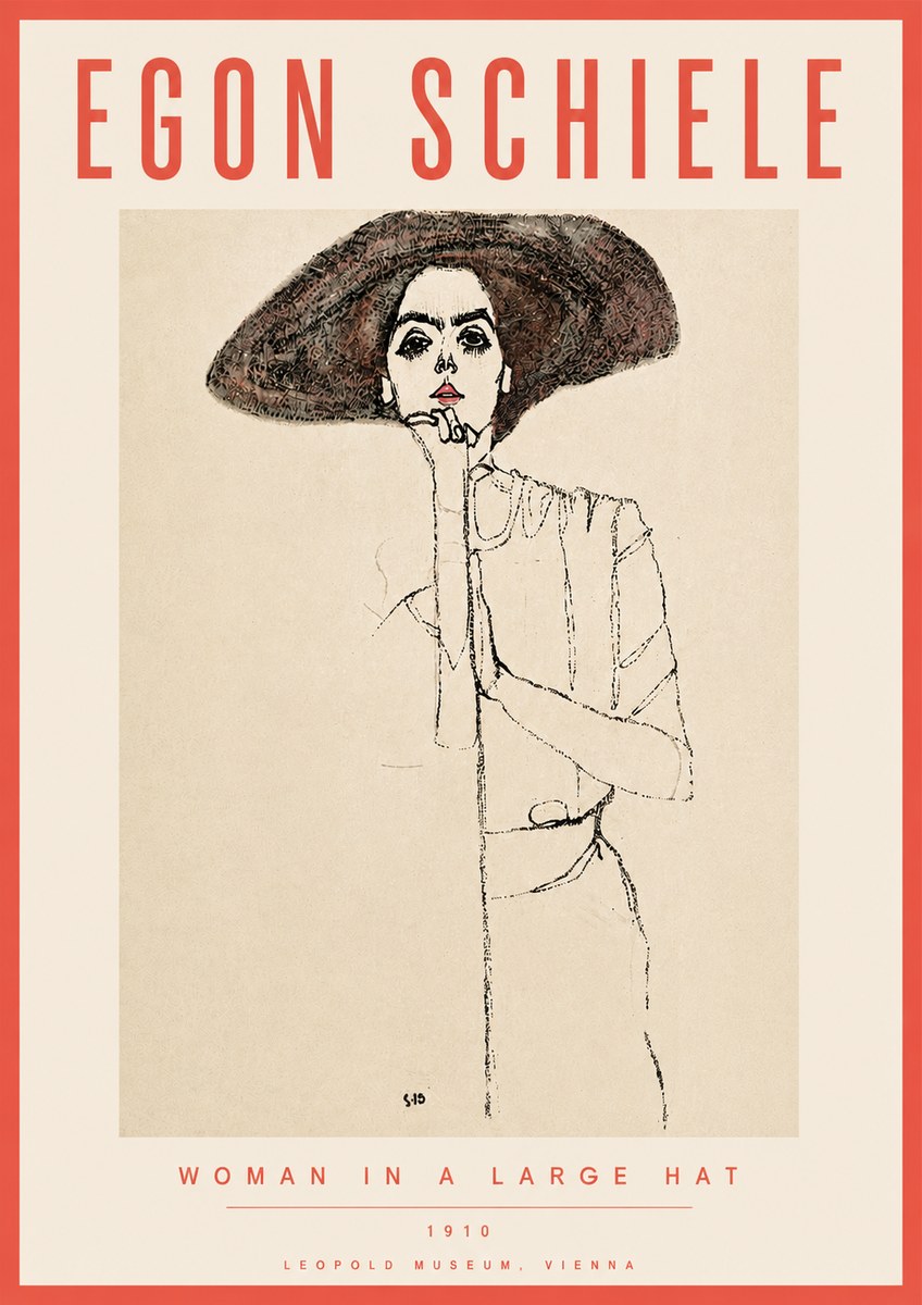 Schiele Woman in a Large Hat No6 - Poszter