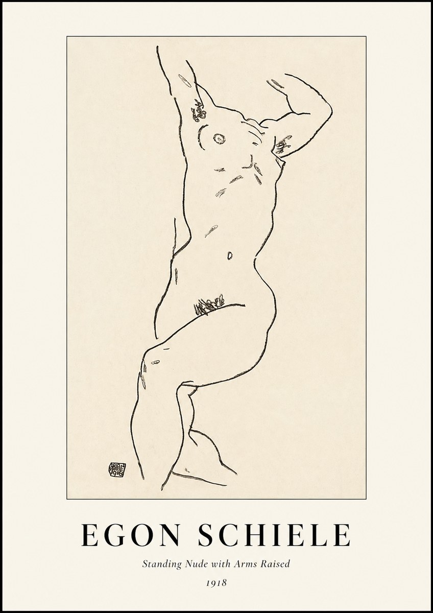 Schiele Standing Nude with Arms Raised No1 - Poszter
