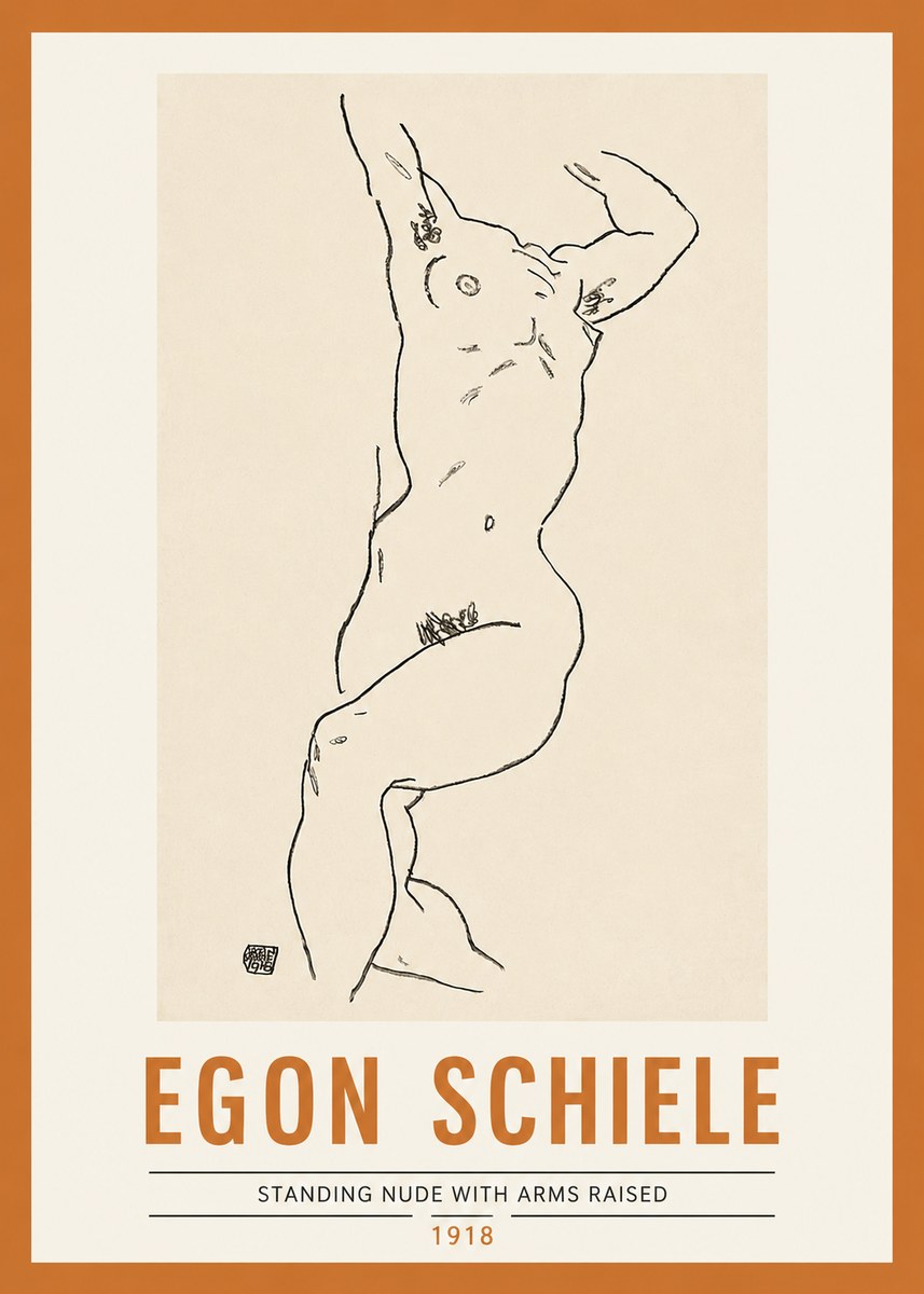 Schiele Standing Nude with Arms Raised No2 - Poszter