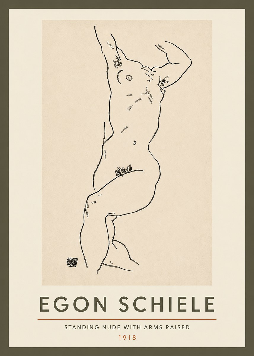 Schiele Standing Nude with Arms Raised No3 - Poszter