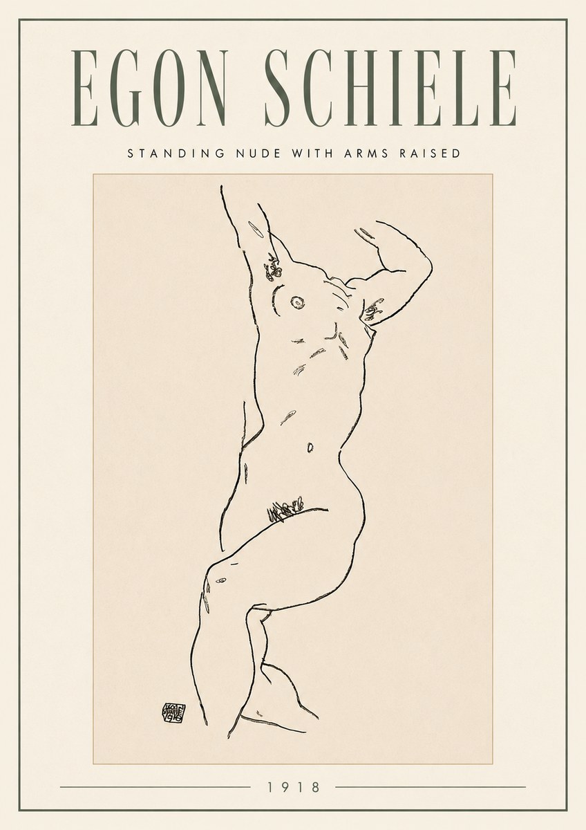 Schiele Standing Nude with Arms Raised No5 - Poszter