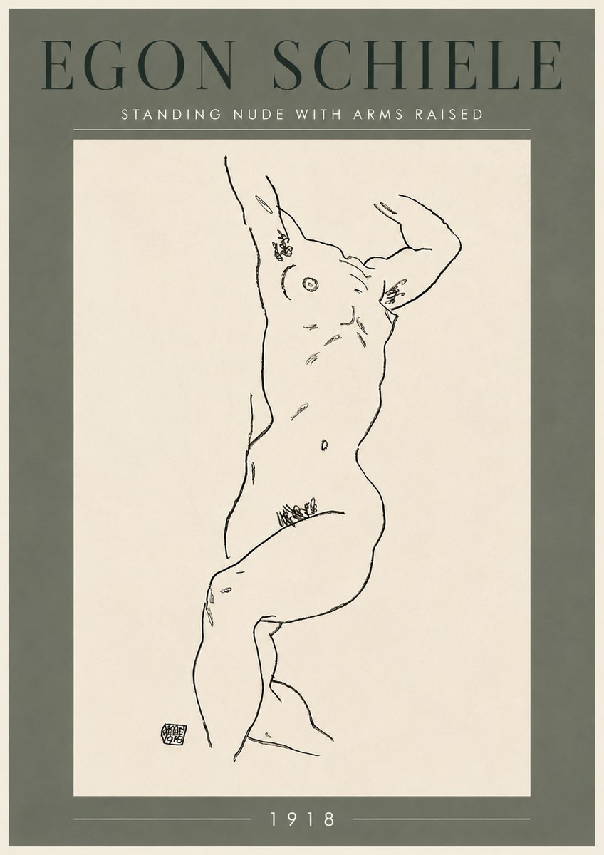 Schiele Standing Nude with Arms Raised No6 - Poszter