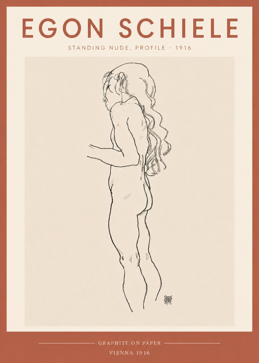 Schiele Standing Nude, Profile No3 - Poszter