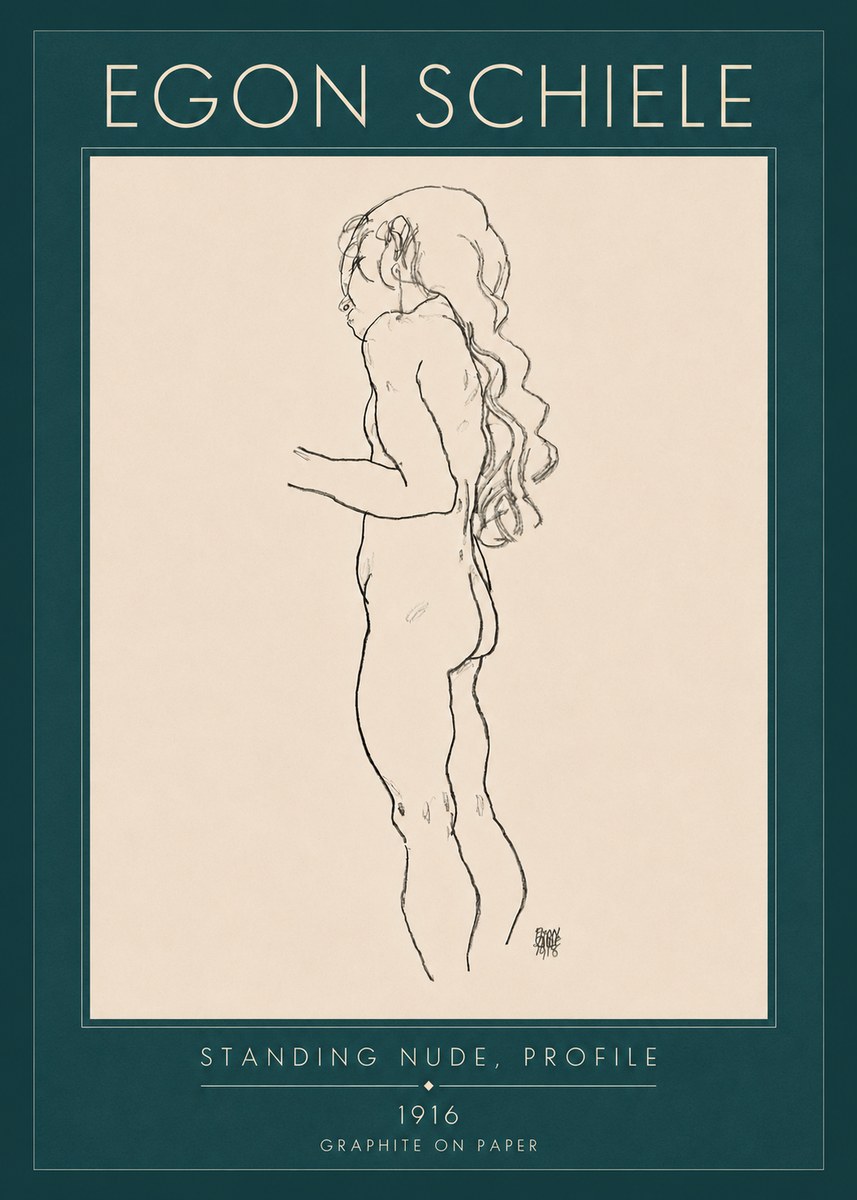Schiele Standing Nude, Profile No4 - Poszter