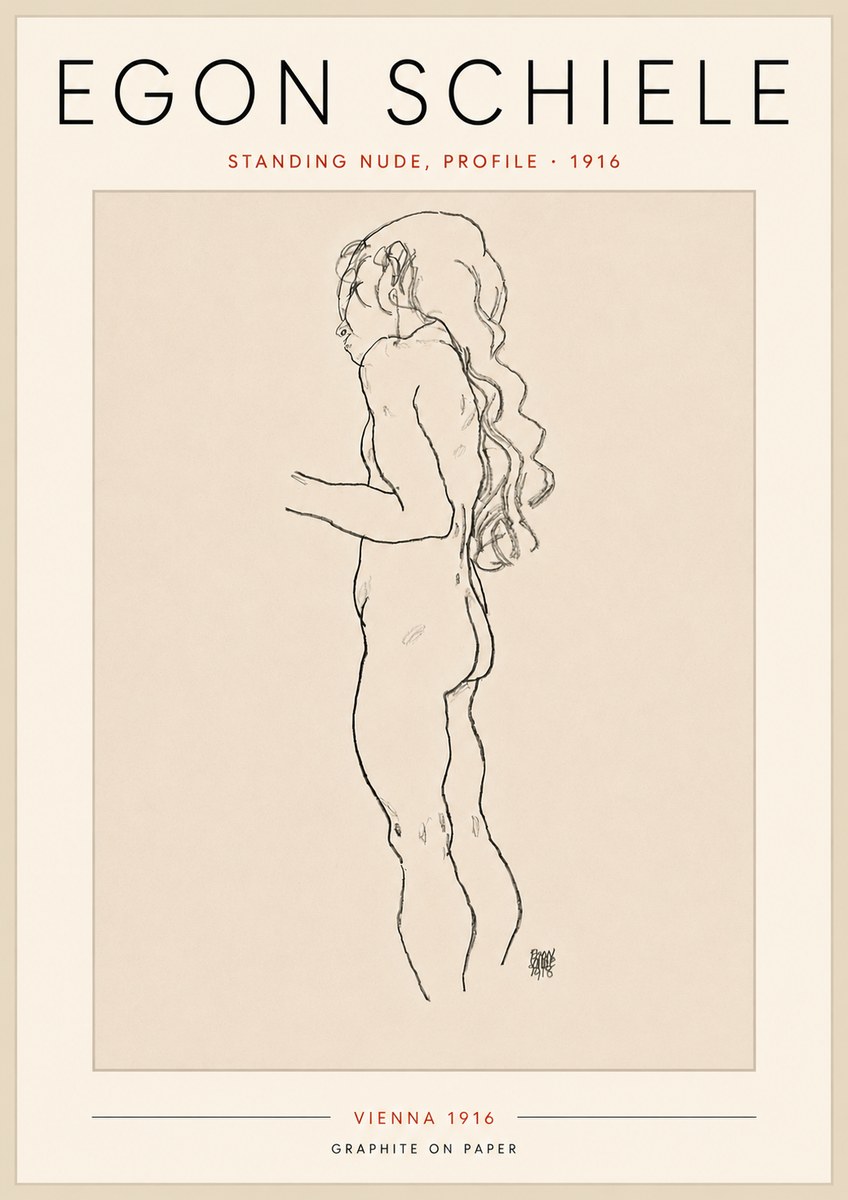 Schiele Standing Nude, Profile No5 - Poszter