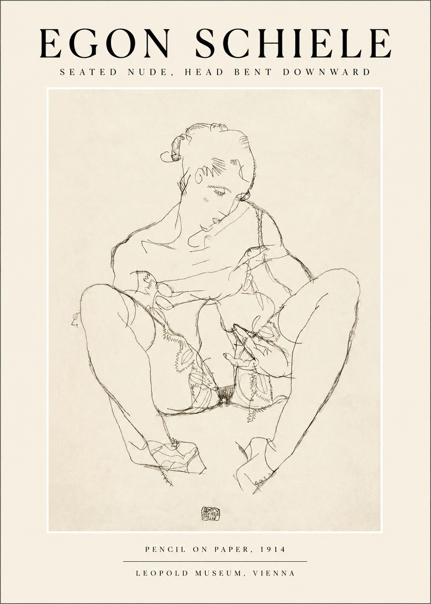 Schiele Seated Nude, Head Bent Downward No1 - Poszter