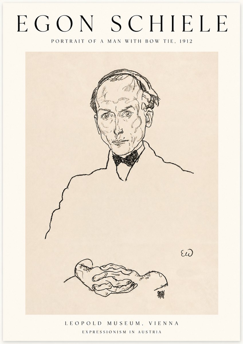 Schiele Portrait of a Man with Bow Tie, 1912 No1 - Poszter