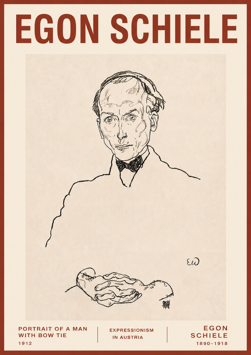 Schiele Portrait of a Man with Bow Tie, 1912 No3 - Poszter
