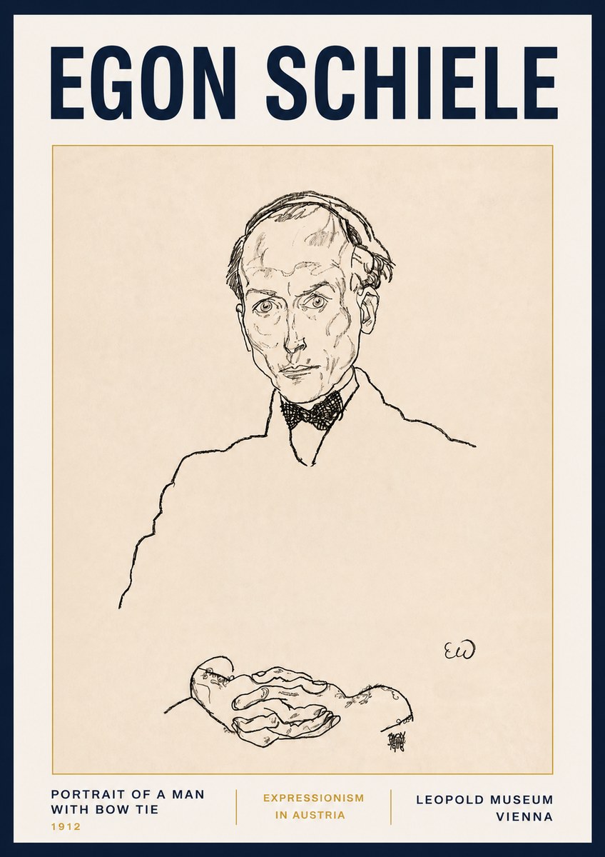 Schiele Portrait of a Man with Bow Tie, 1912 No5 - Poszter