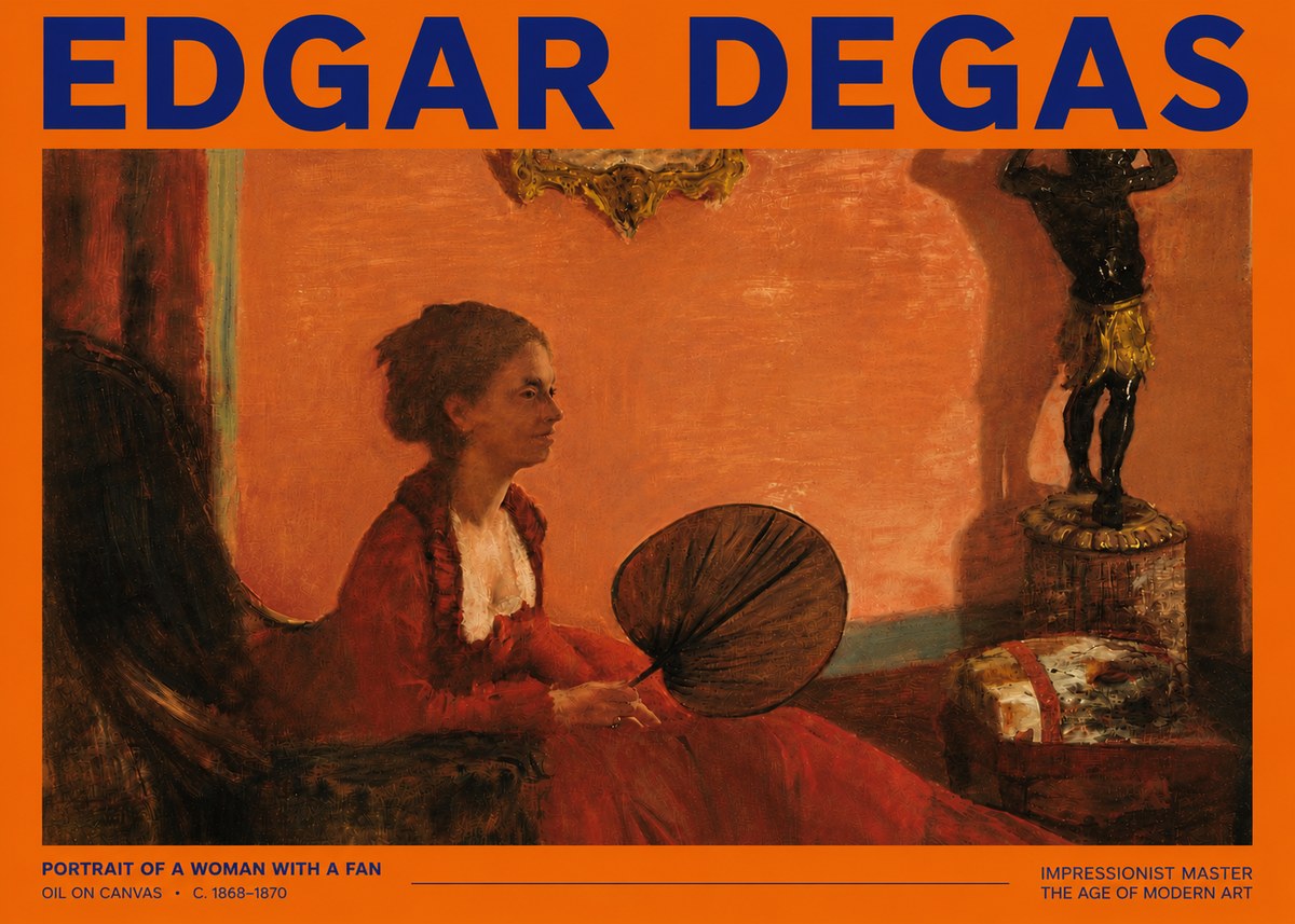 Edgar Degas Portrait of a Woman with a Fan No5 - Poszter