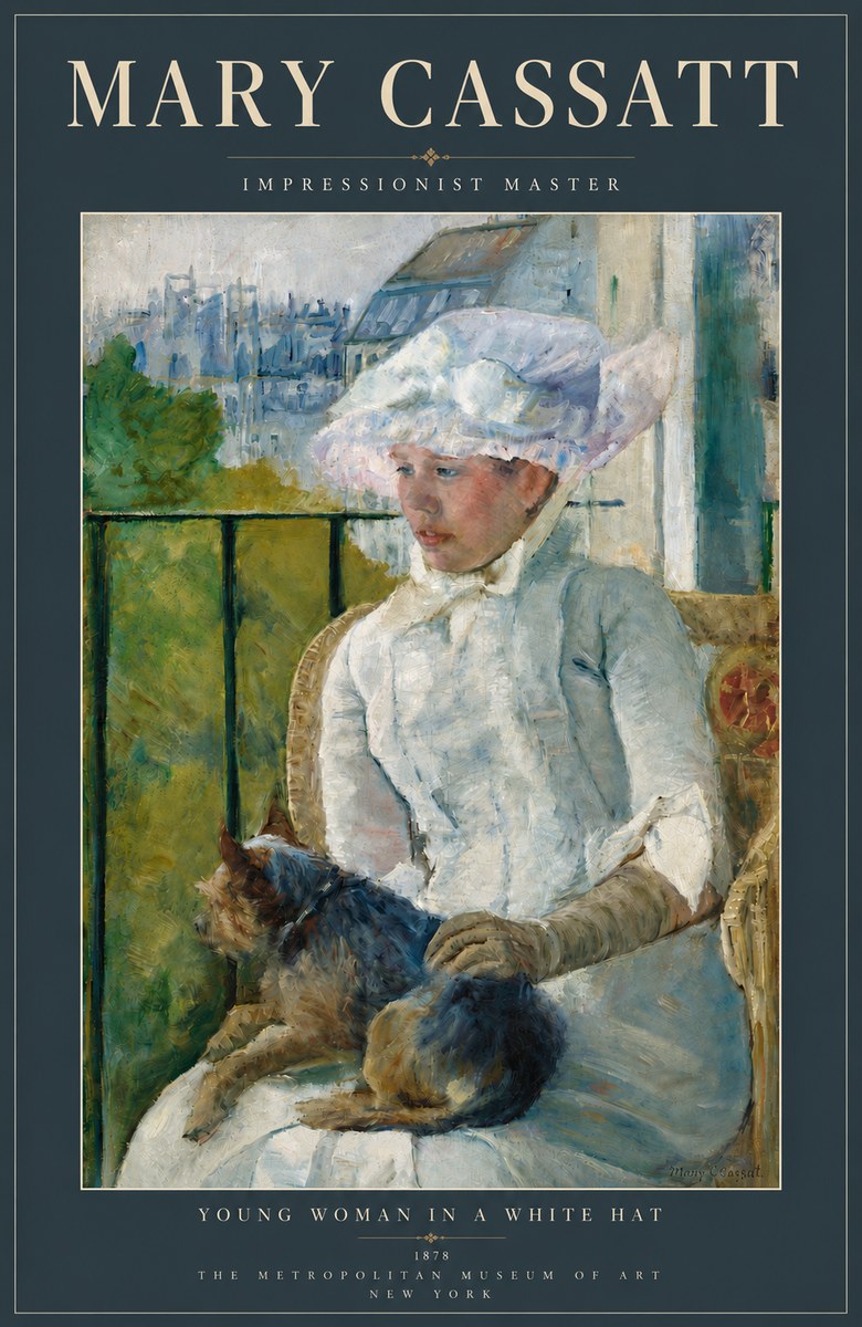 Mary Cassatt Young Woman in a White Hat No4 - Poszter