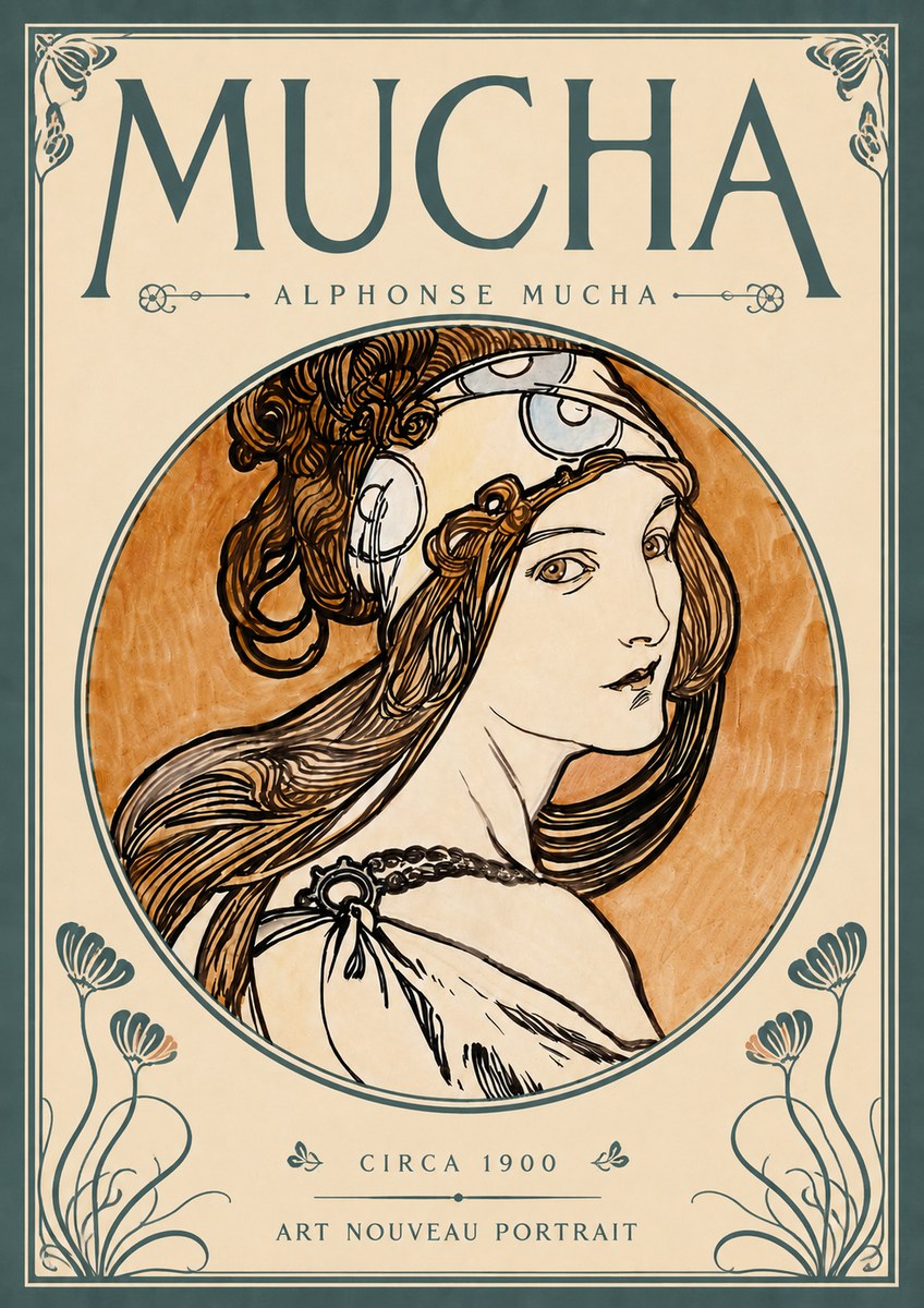 Mucha Art Nouveau Portrait I No5 - Poszter