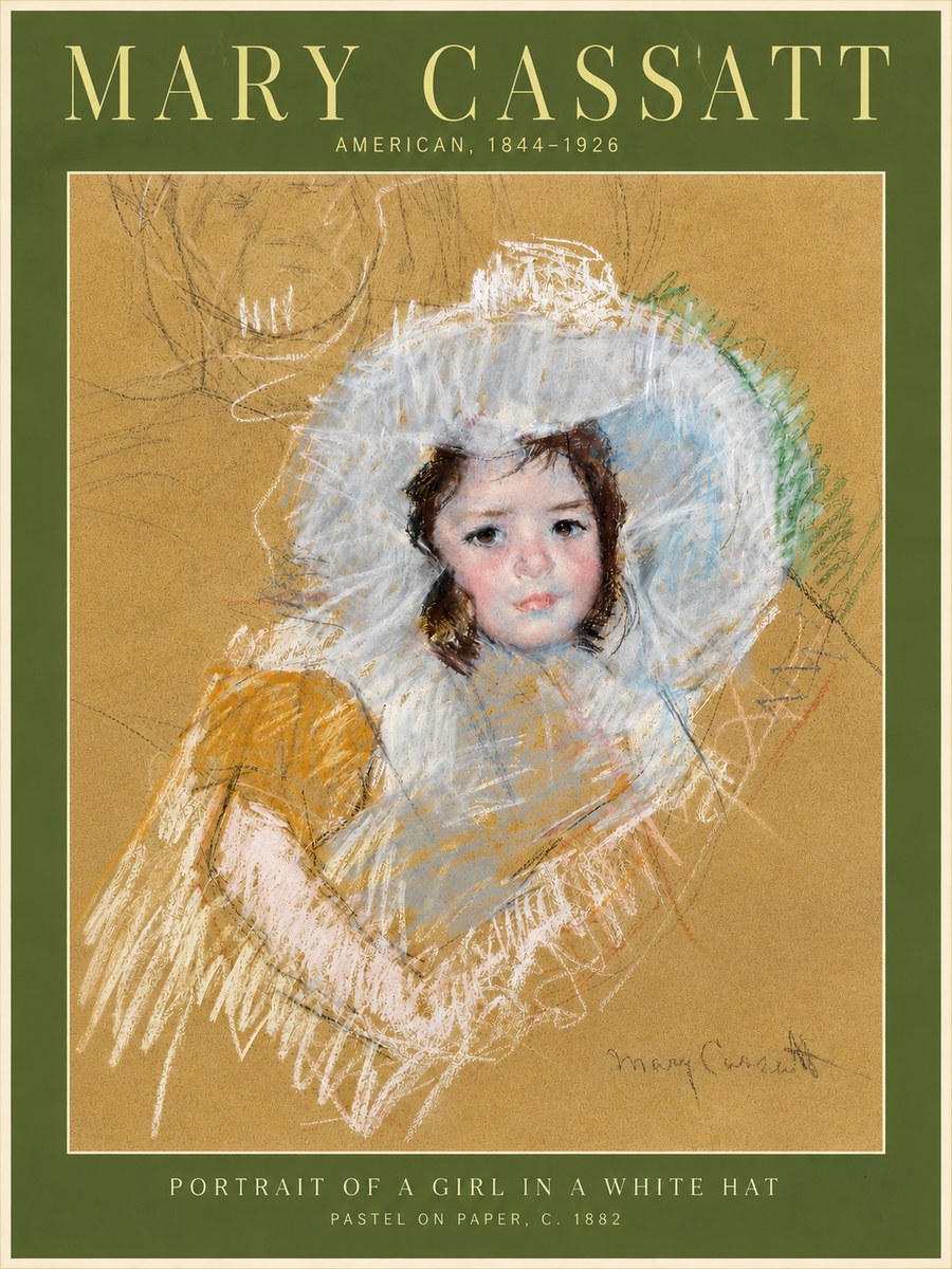 Mary Cassatt Portrait of a Girl in a White Hat No4 - Poszter
