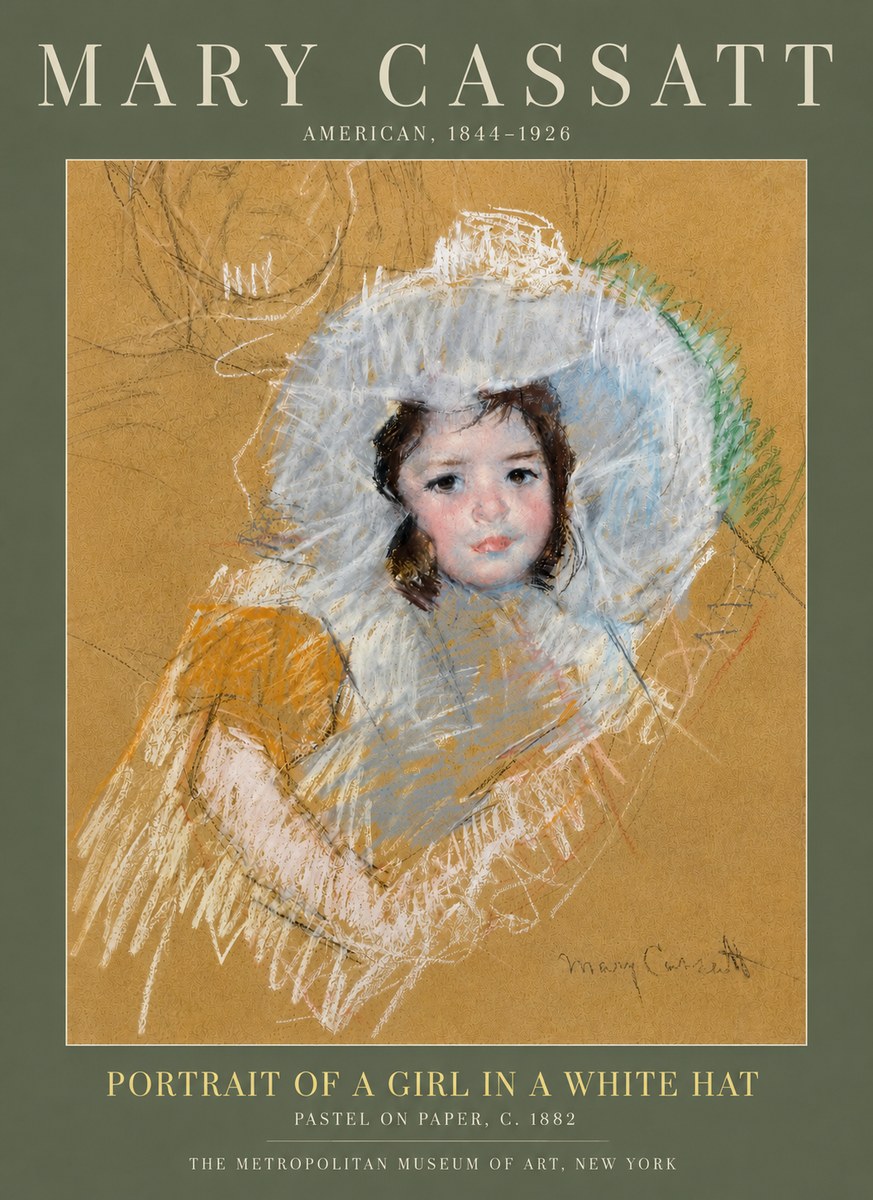 Mary Cassatt Portrait of a Girl in a White Hat No6 - Poszter